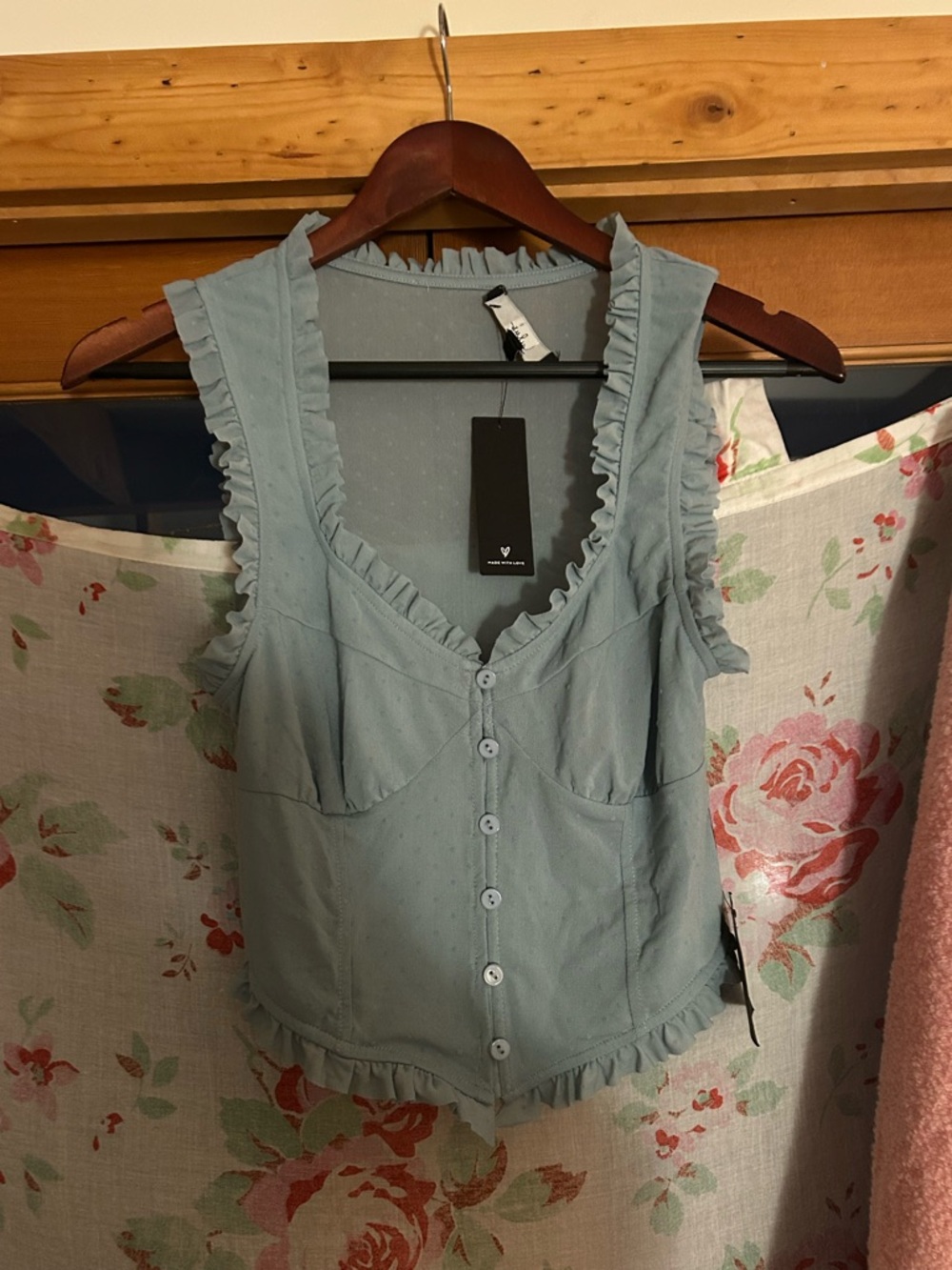 Lulu's Light Blue Ruffle-Trim Button Front Camisole Bustier style Feminine Doen